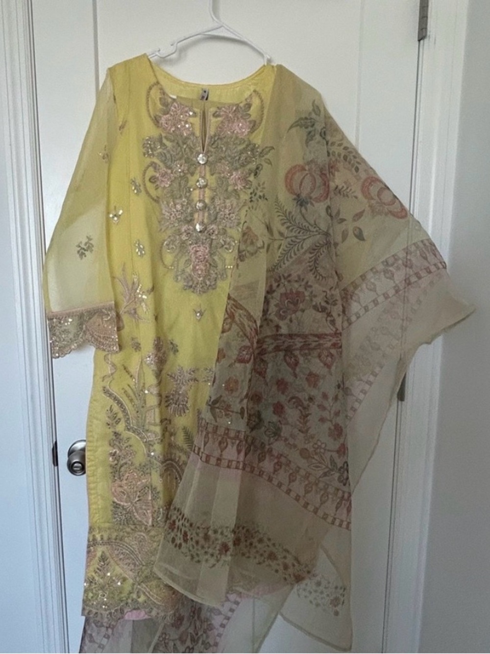 Embroidered Yellow organza shalwar Kameez